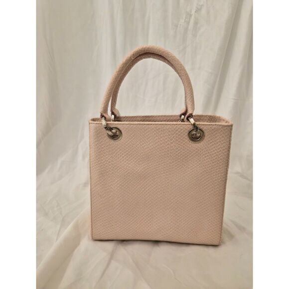 Talbots Blush Pink Genuine Italy Leather Tote Bag Snakeskin Embossed Purse - Picture 9 of 11
